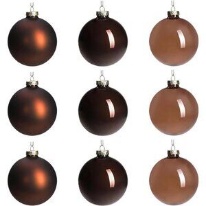 Brown Glass Christmas Ball Ornaments, Set of 9, 3' Hanging Christmas Baubles